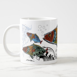 Caneca De Café Grande fish design mug/needle punch design/elements
