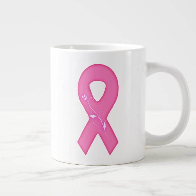Caneca De Café Grande Fita De Sensibilização Do Cancer Com Flor (Direita)