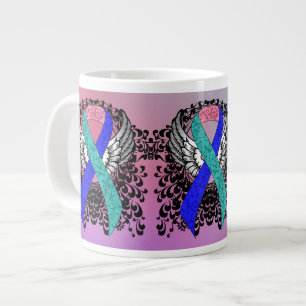 Caneca De Café Grande Fita Verde/Rosa/Azul com Asas