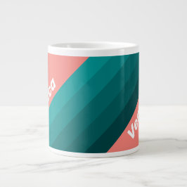 Caneca De Café Grande Flamingo Aqua Stripes with Name