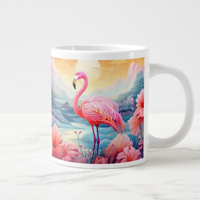 Caneca De Café Grande Flamingo Tropical com Flores (Direita)