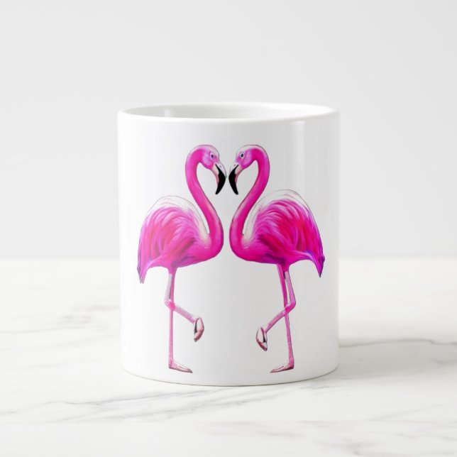 Caneca De Café Grande Flamingos Apaixonados (Frente)