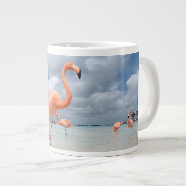 Caneca De Café Grande Flamingos Beach Aruba (Frente Esquerda)