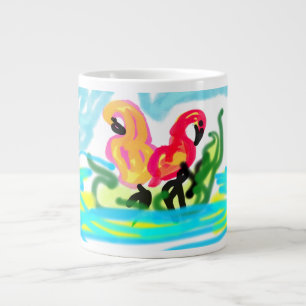 Caneca De Café Grande Flamingos cor-de-rosa de verão adoráveis