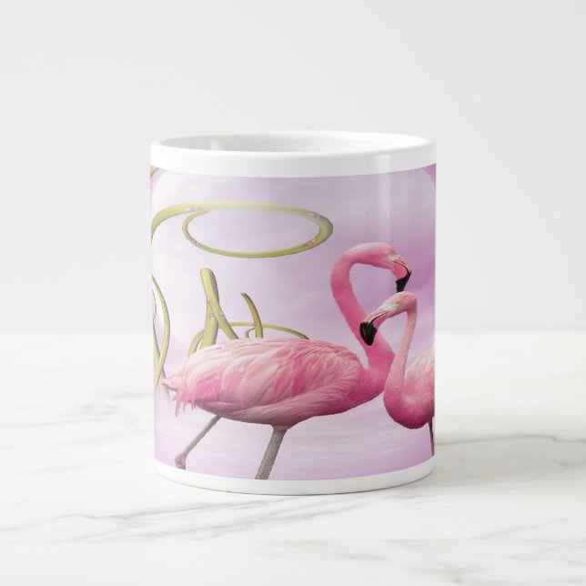 Caneca De Café Grande Flamingos de cor branca jumbo Mug (Frente)