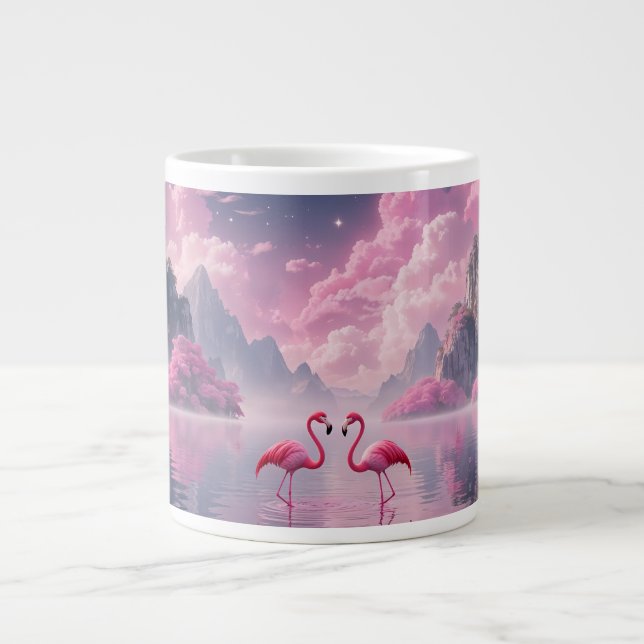 Caneca De Café Grande Flamingos in einer Traumwelt (Frente)