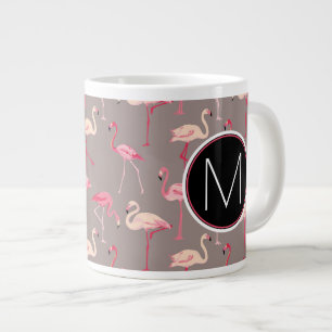 Caneca De Café Grande Flamingos Retro  Monograma