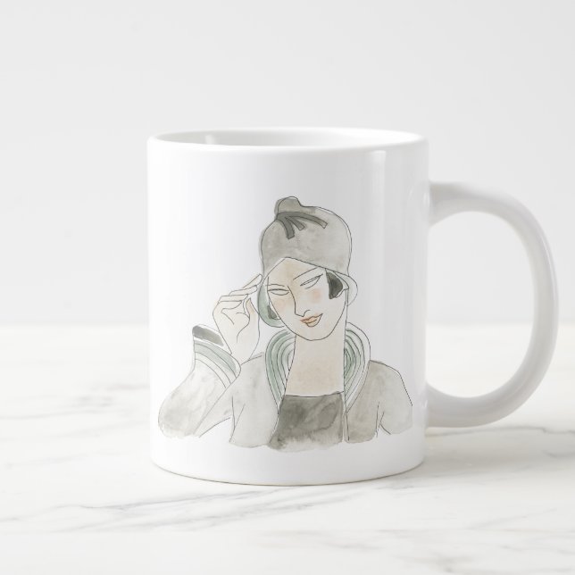 Caneca De Café Grande Flapper Fashion Sketch (Direita)