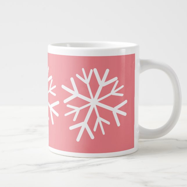 Caneca De Café Grande Floco de Neve Simples Branco Rosa (Direita)