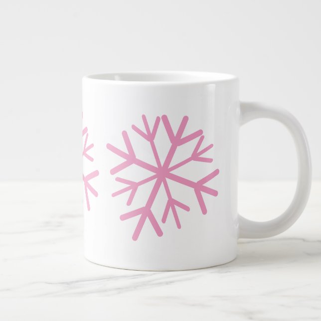 Caneca De Café Grande Floco de Neve Simples Desenhado à Mão Branco Rosa (Direita)