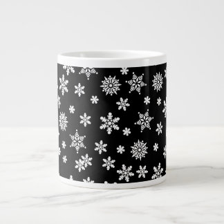 Caneca De Café Grande Flocos de neve brancos em preto
