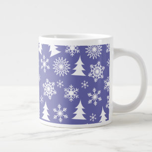 Caneca De Café Grande Flocos de neve e pinheiros