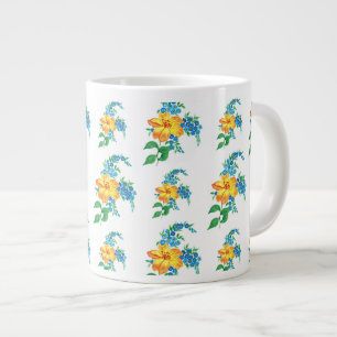 Caneca De Café Grande Flor Amarelo e Azul