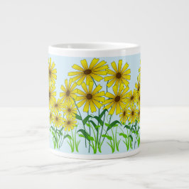 Caneca De Café Grande Flor Amarelo na Grama Verde: Elegância Floral