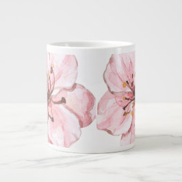 Caneca De Café Grande Flor de Cerejeira Rosa Ilustrada à Mão