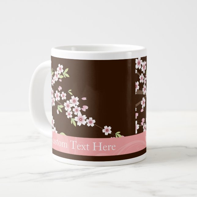 Caneca De Café Grande Flor de Dogwood Rosa/Marrom Personalizado (Frente Esquerda)