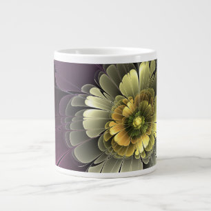 Caneca De Café Grande Flor de Fractal Abstrato Moderno Purpur Khaki Cinz