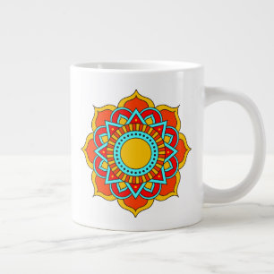 Caneca De Café Grande Flor de Mandala Vermelho Geométrico-54567