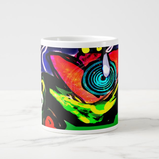 Caneca De Café Grande Flor de primavera e sapo (Frente)