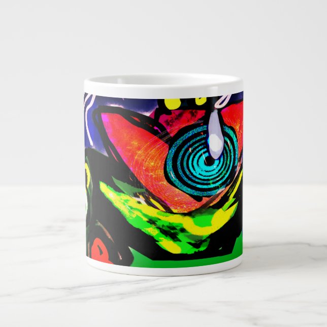 Caneca De Café Grande Flor de primavera e sapo (Frente)