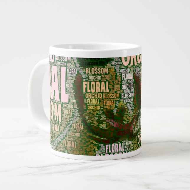Caneca De Café Grande Flor Orquídea Sobre Nuvem Verde (Frente Esquerda)