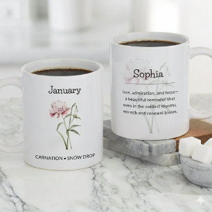 Caneca De Café Grande Flor Personalizada do Mês de Nascimento de Janeiro