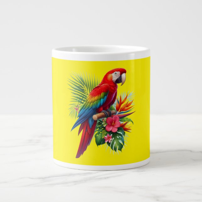 Caneca De Café Grande Flor tropical de arara vermelha (Frente)