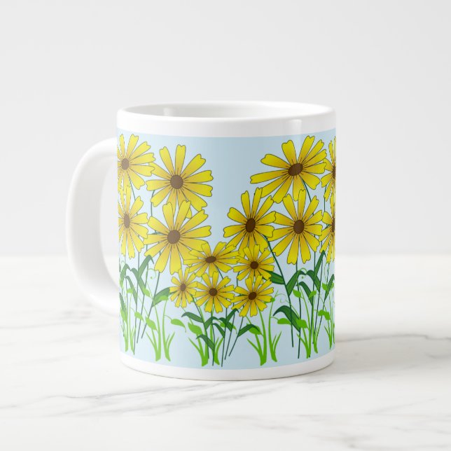 Caneca De Café Grande Flor Verde Amarelo Disparo Floral (Frente Esquerda)