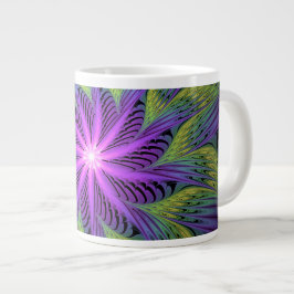 Caneca De Café Grande Flor Verde Roxo, Abstrato, Arte Fractal