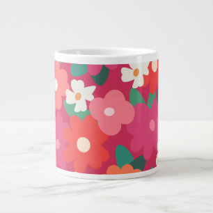 Caneca De Café Grande Florais Coloridos e Fofo Retrô        