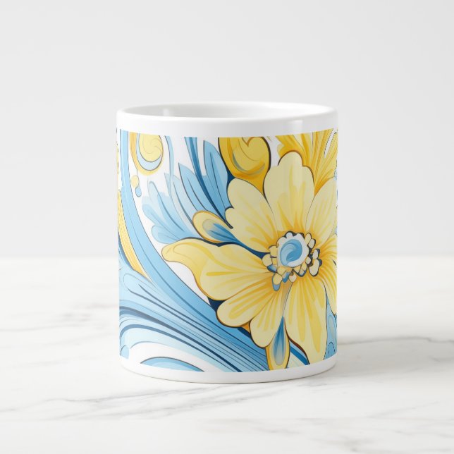 Caneca De Café Grande Floral art pattern Extra-Large Mug (Frente)