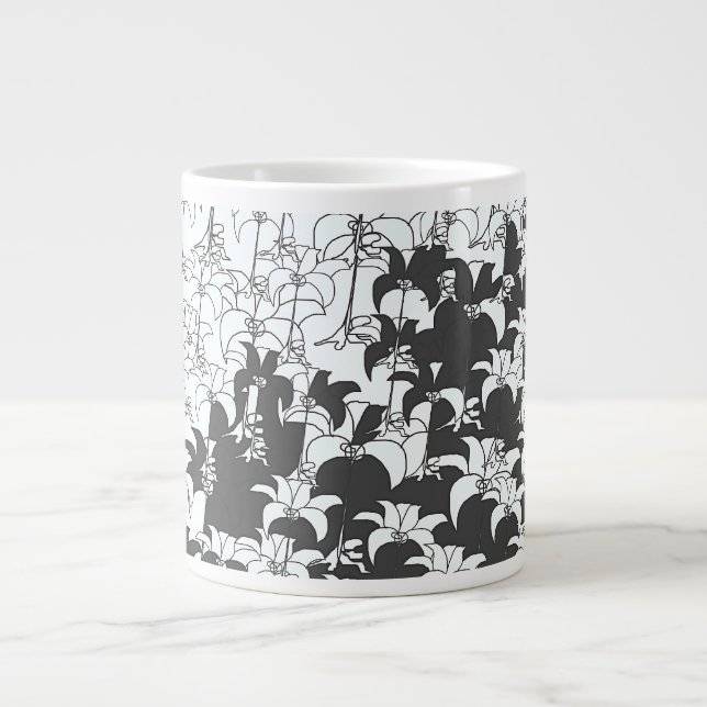Caneca De Café Grande Floral Branco Preto (Frente)
