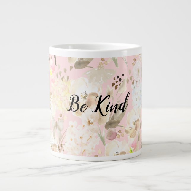 Caneca De Café Grande Floral Branco-Rosa-Blush (Frente)