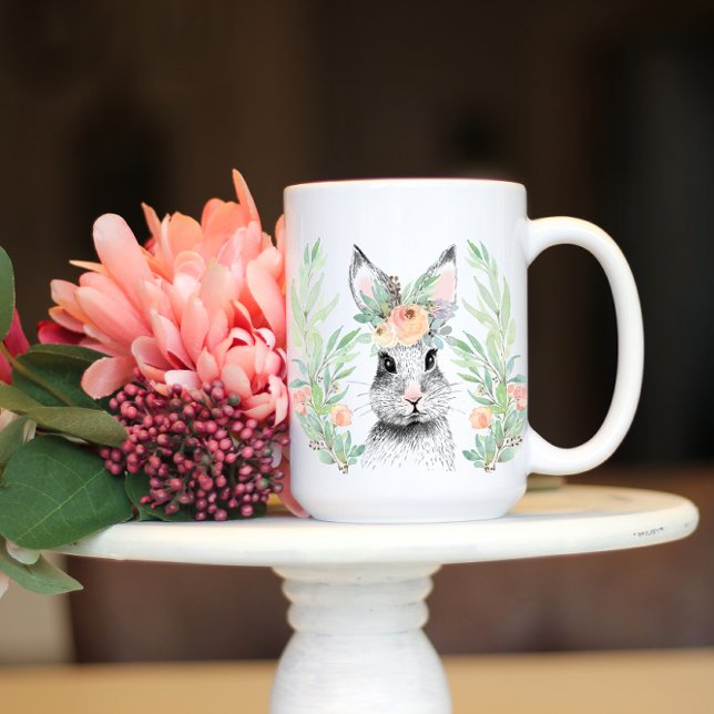Caneca De Café Grande Floral Bunny (Criador carregado)
