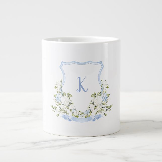 Caneca De Café Grande Floral Crest Monograma (Frente)