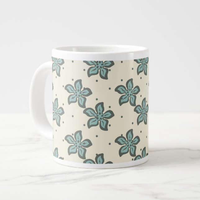 Caneca De Café Grande Floral de Cinzas Gordas (Frente Esquerda)