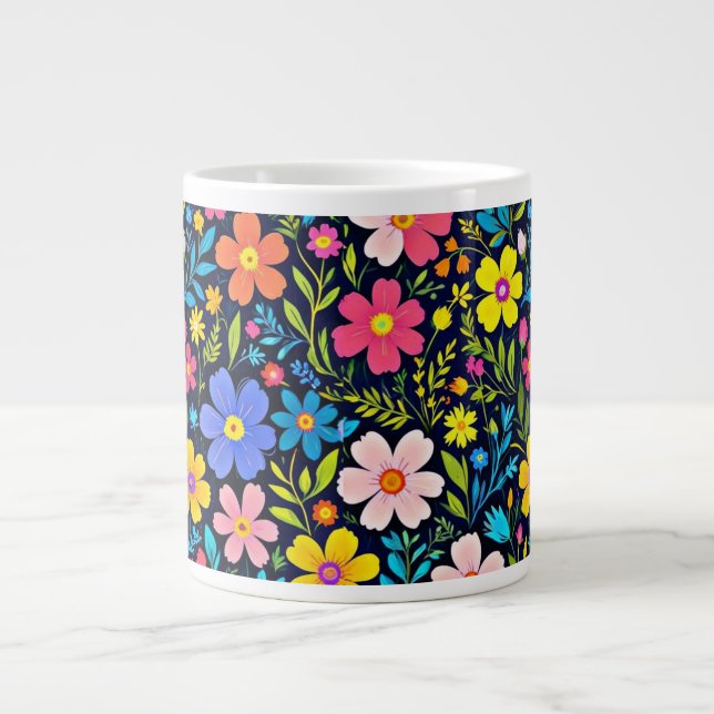 Caneca De Café Grande Floral Digital Painting Flowers Pattern-38875 (Frente)