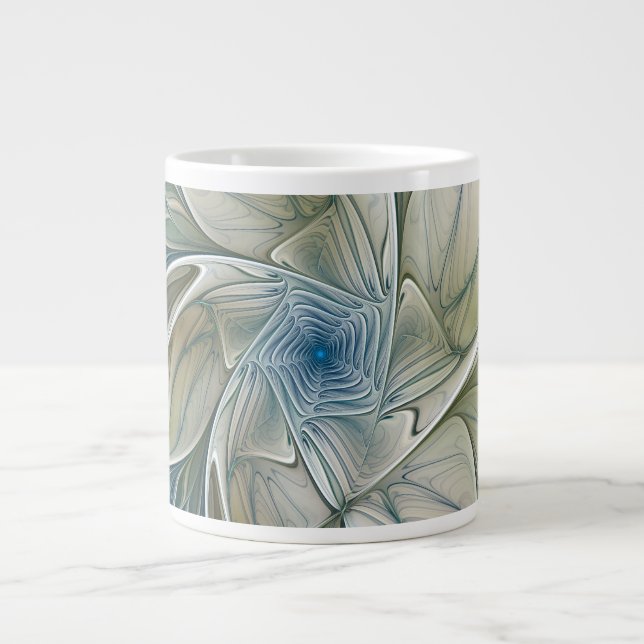 Caneca De Café Grande Floral Dream Pattern Abstract Blue Khaki Fractal (Frente)