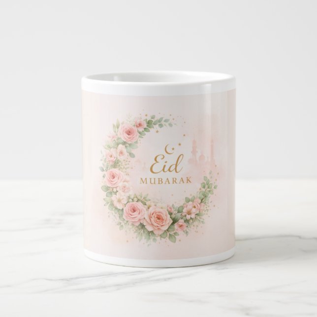 Caneca De Café Grande Floral Eid Mubarak Mug – Blush Pink Islamic Gift f (Frente)