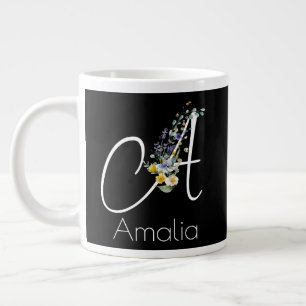 Caneca De Café Grande Floral monograma de aquarela para aposentadoria pr