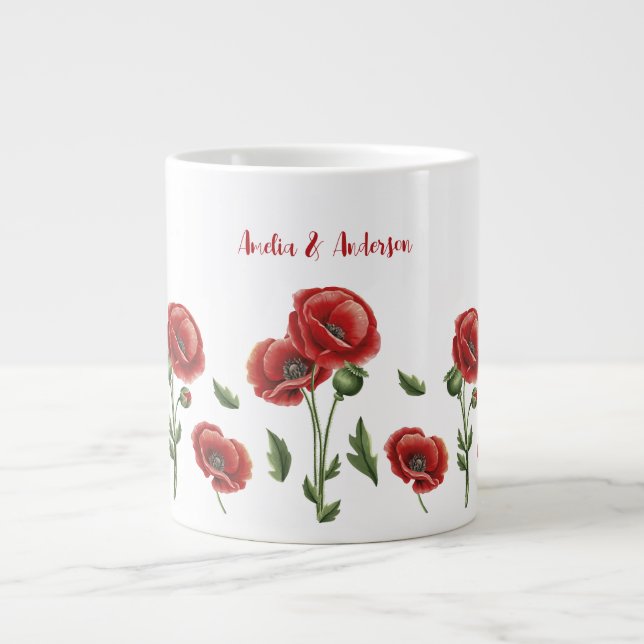 Caneca De Café Grande Floral Personalizado de Papas Vermelhas (Frente)