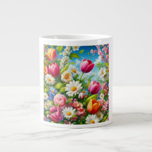 Caneca De Café Grande Floral/primavera trabalho de arte