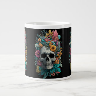 Caneca De Café Grande Floral Skull – Goth Botanical Art Specialty Mug