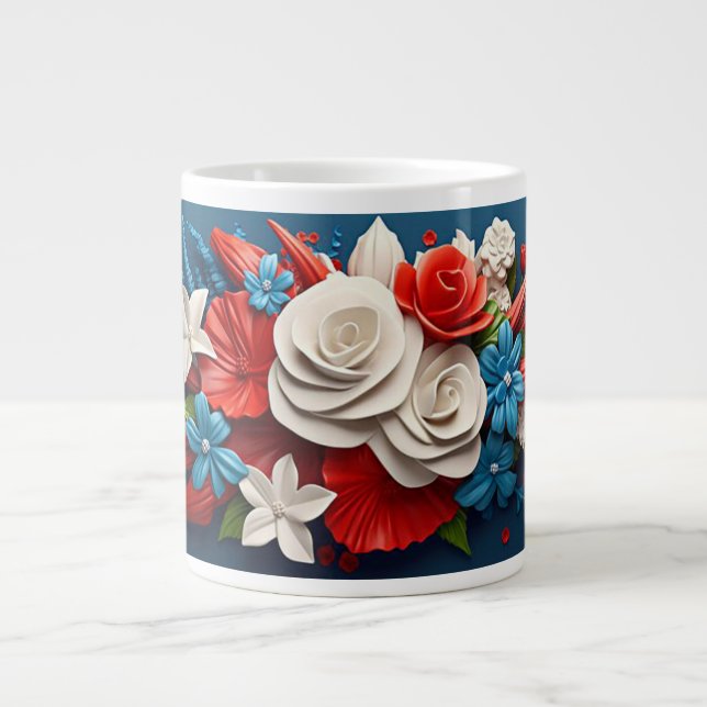 Caneca De Café Grande Flores 3D vibrantes (Frente)