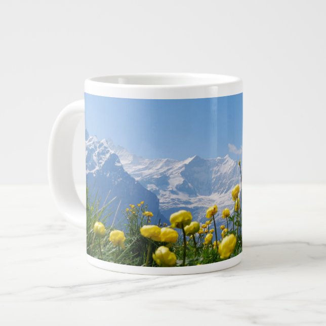 Caneca De Café Grande Flores | Alpes suíços Eiger Monch (Frente Esquerda)