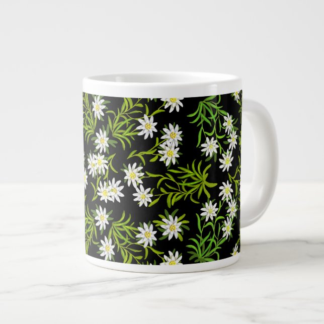 Caneca De Café Grande Flores alpinas jumbo Mug, suíças Edelweiss (Frente Esquerda)