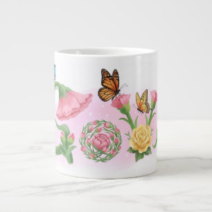 Caneca De Café Grande Flores Amam 