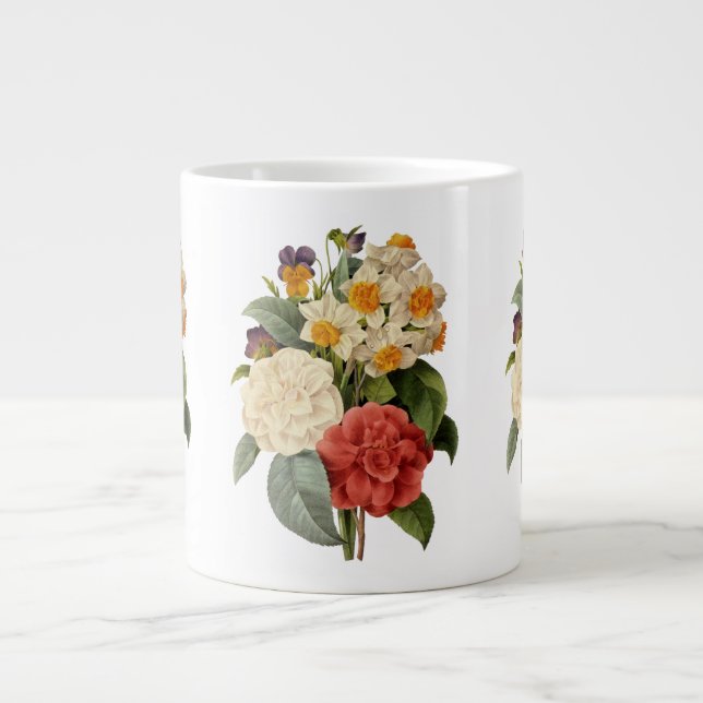 Caneca De Café Grande Flores Antigas, Camélias e Narcisos, Redoute (Frente)