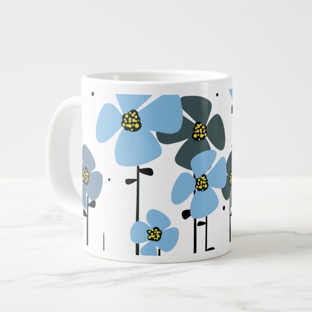Caneca De Café Grande Flores azuis (Frente Esquerda)