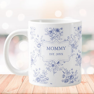 Caneca De Café Grande Flores Azuis Florais Personalizadas Dia das Mães